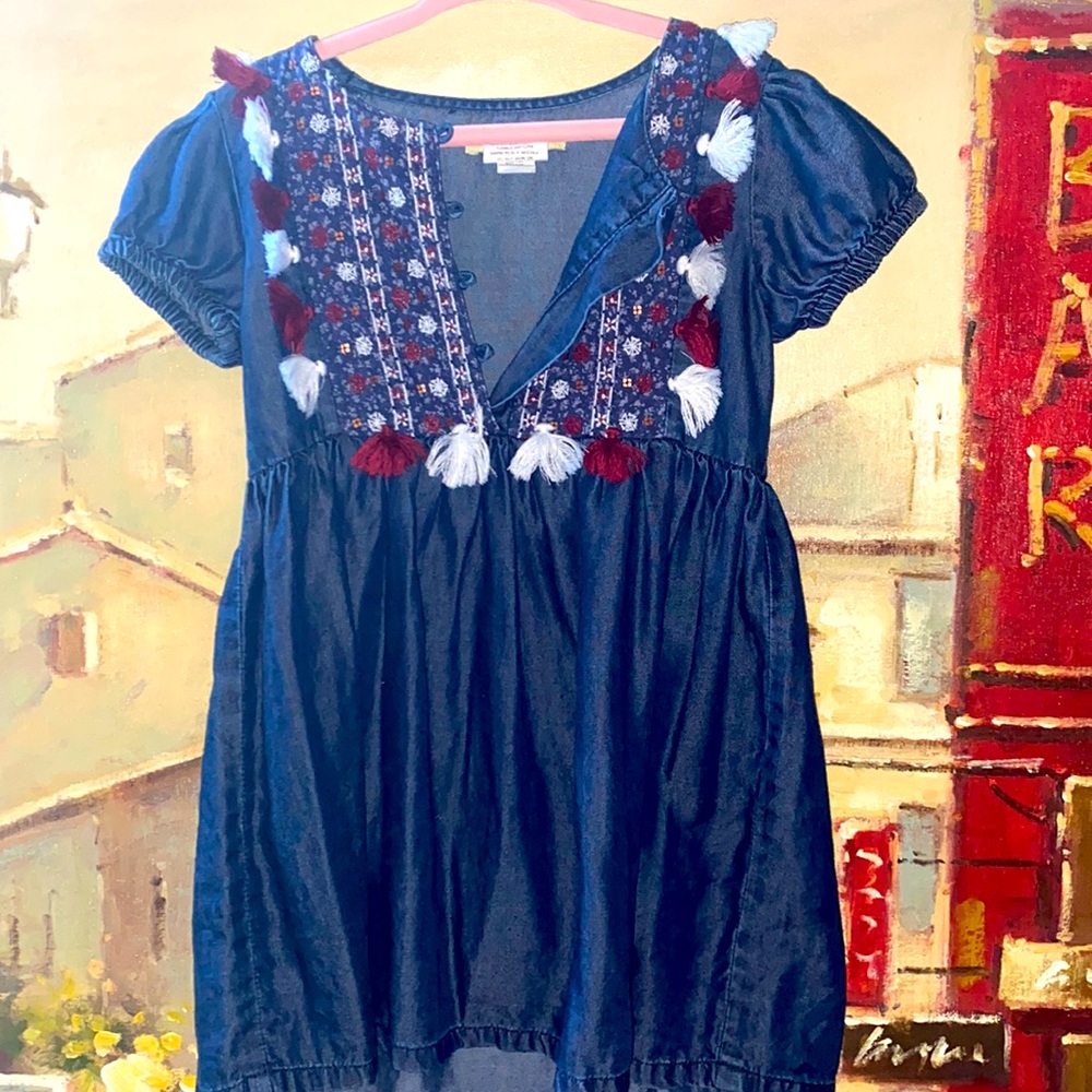 Blue Jean burgundy and white girls dress